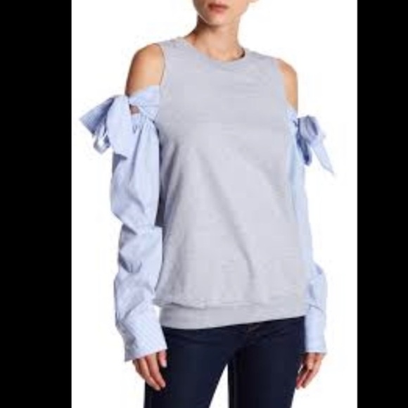 *GRAY* ASOS Cloud Stripe Cold-Shoulder Top, Size 4 - Picture 11 of 16